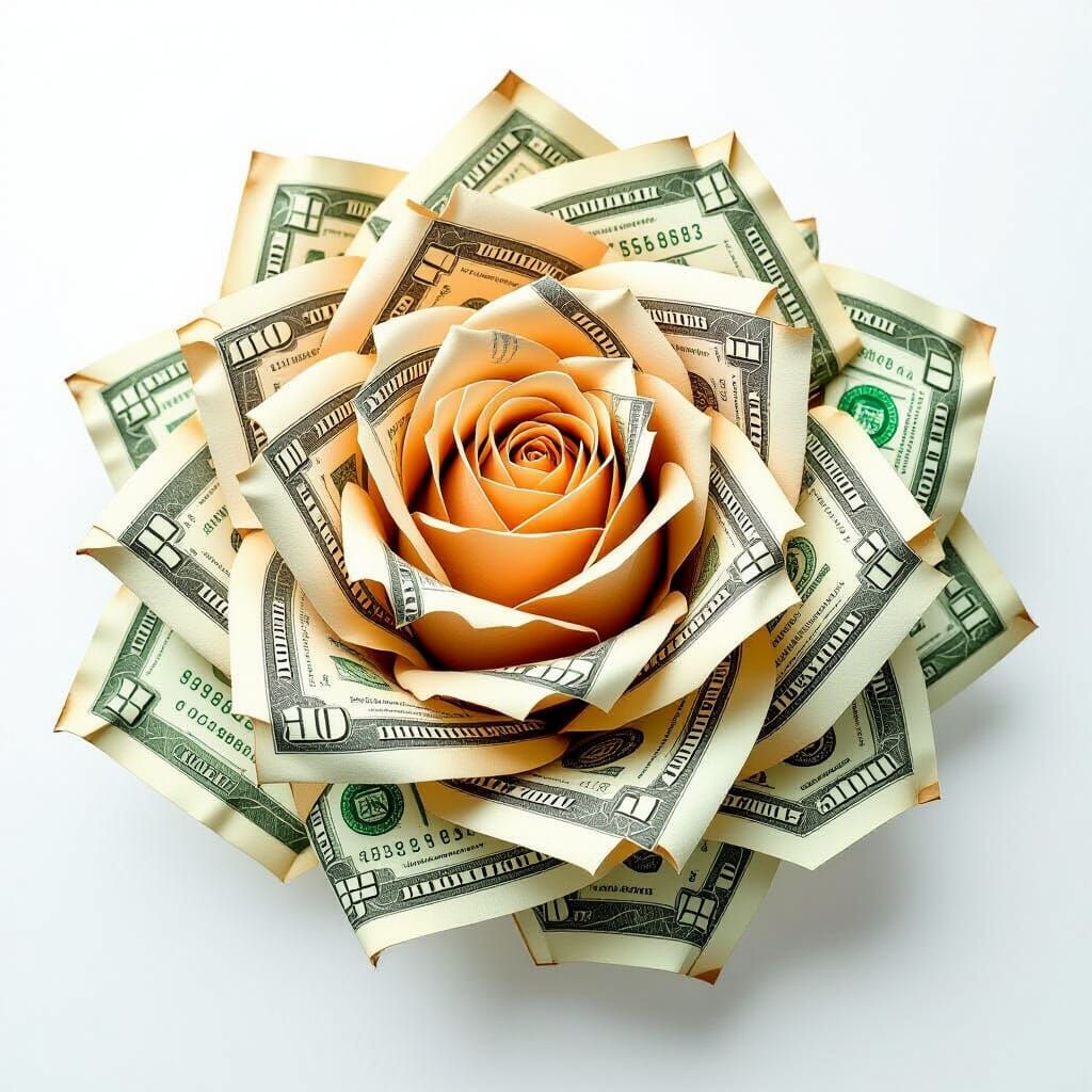 Rose Made of Money on White Background