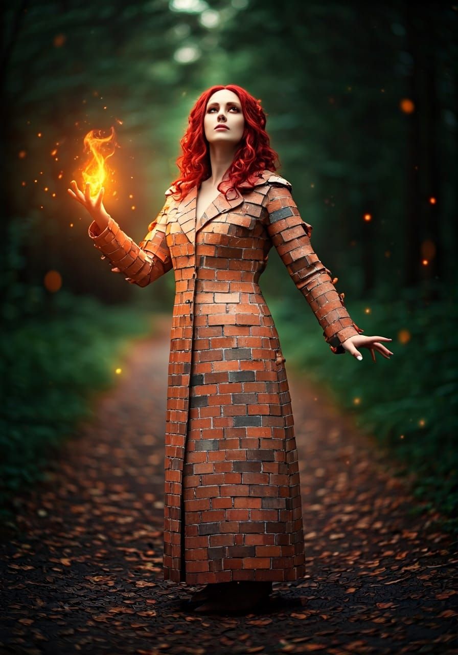 Magical Sorceress Spellcasting in Forest Fire Wall