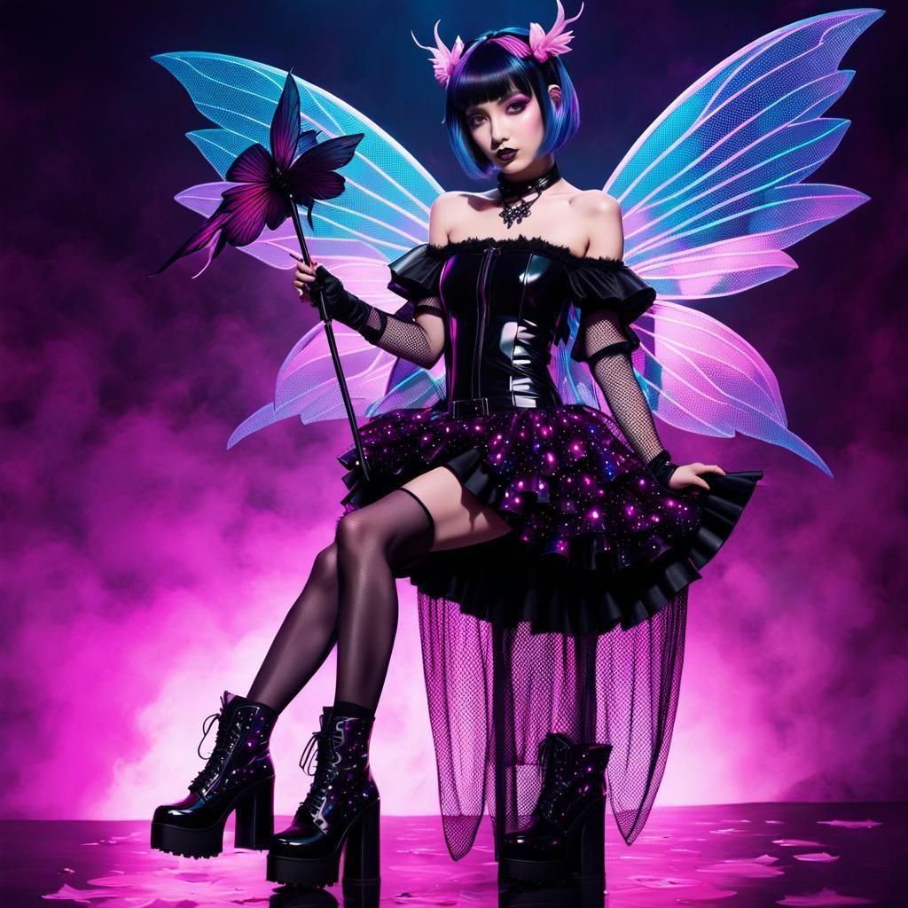 Goth Fairy with Holographic Wings in 4K