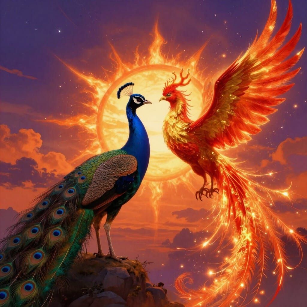 Night Peacock and Sun Phoenix Create Epic Sunset