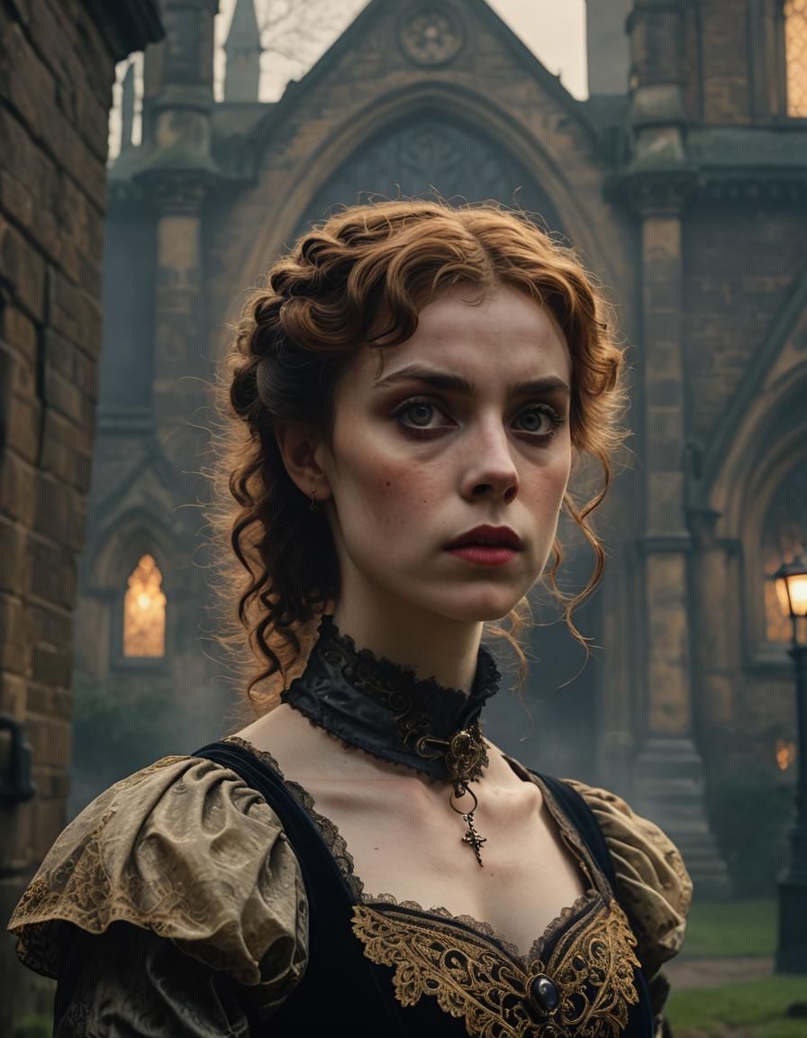 Sophia Lillis as Gothic Mina Harker: Victorian Oil Painting