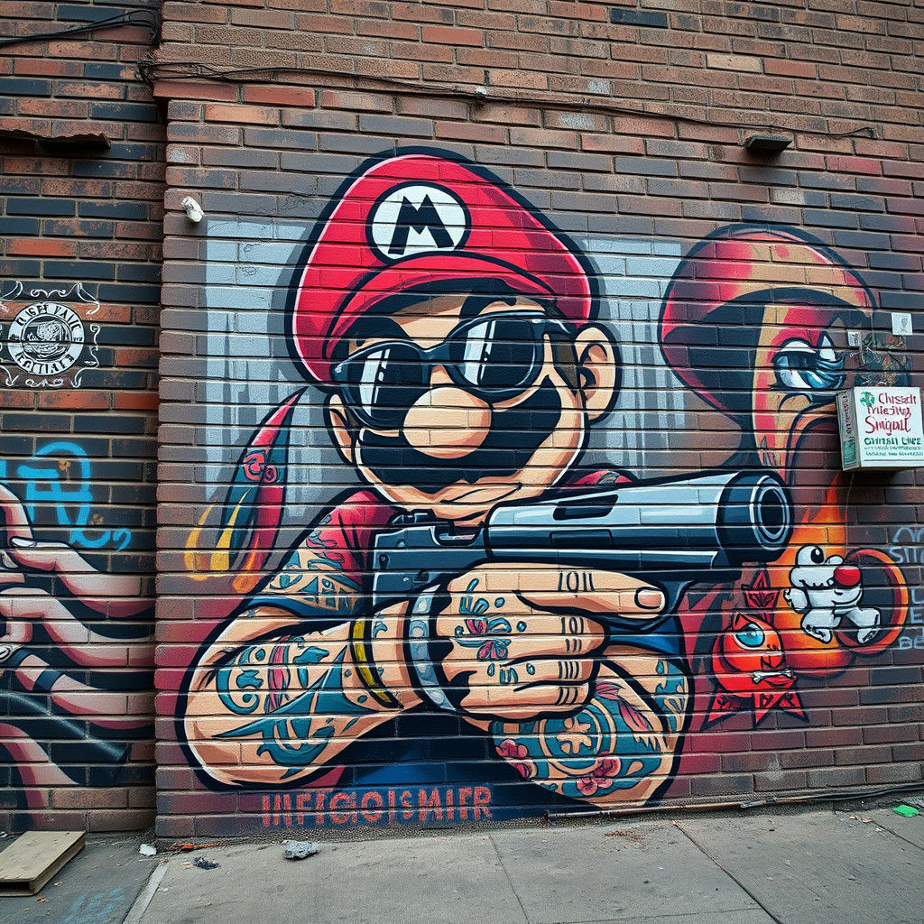Gangster Mario Street Art Mural