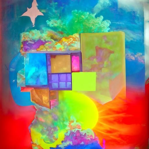 Colorful Tetris Sun: Holographic Astral Illustration