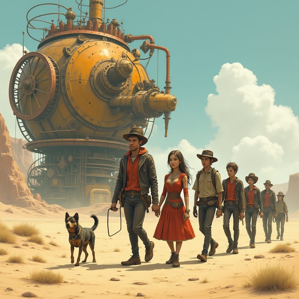 Steampunk Stick Figures Trek Through Desert