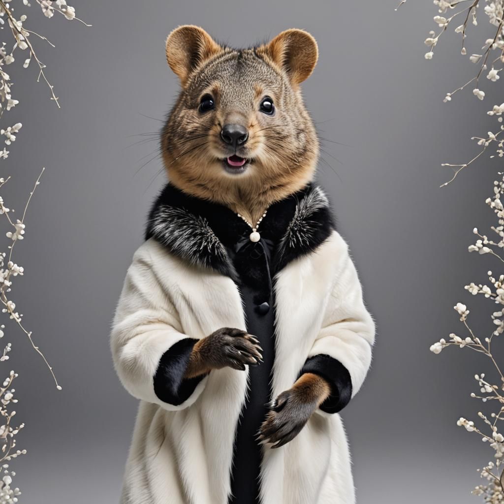 Elegant Quokka in Vintage Glamour: Cinematic Film Still