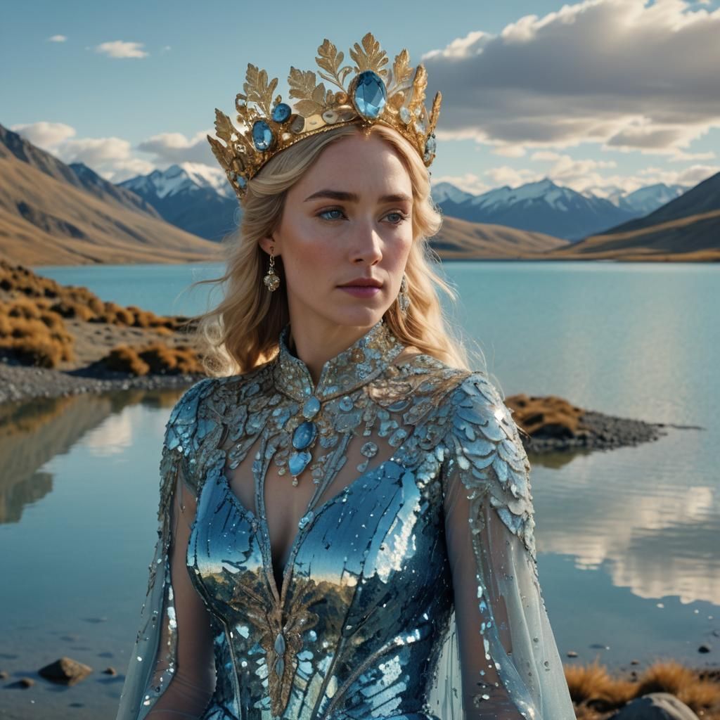 Woman in Sequin Gown at Lake Tekapo: Digital Art