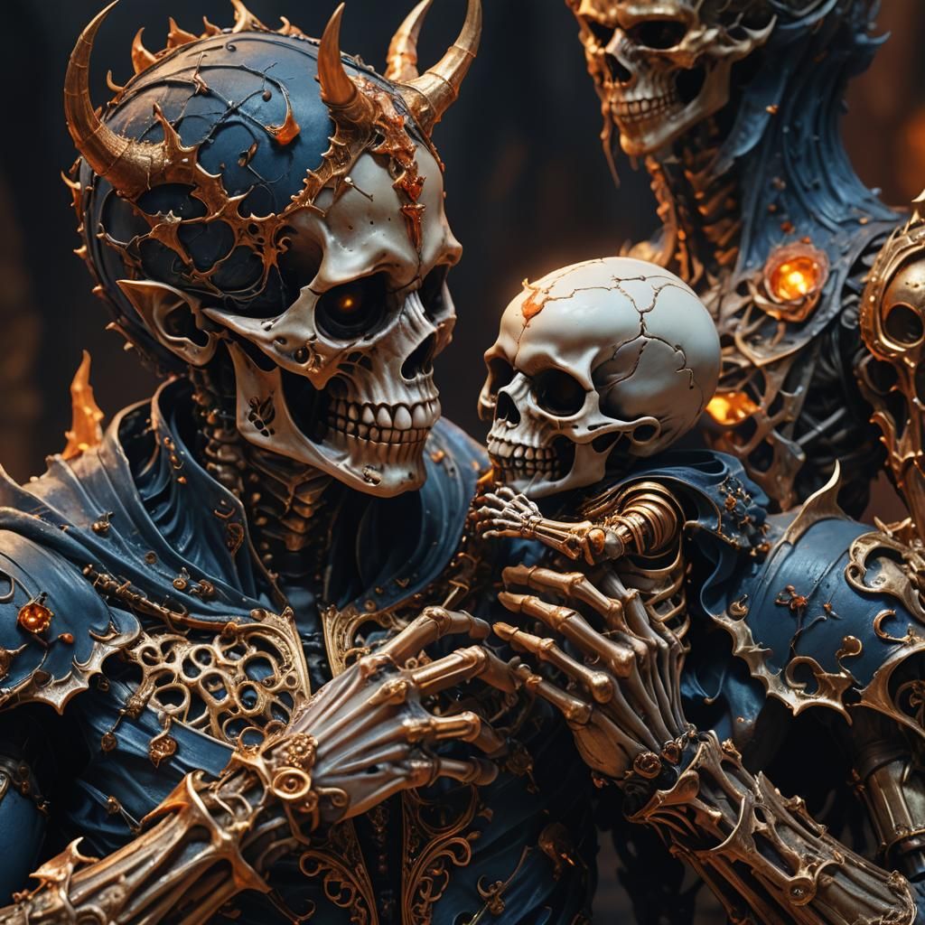 Devil Cradles Skeleton Baby: Dark Fantasy Art
