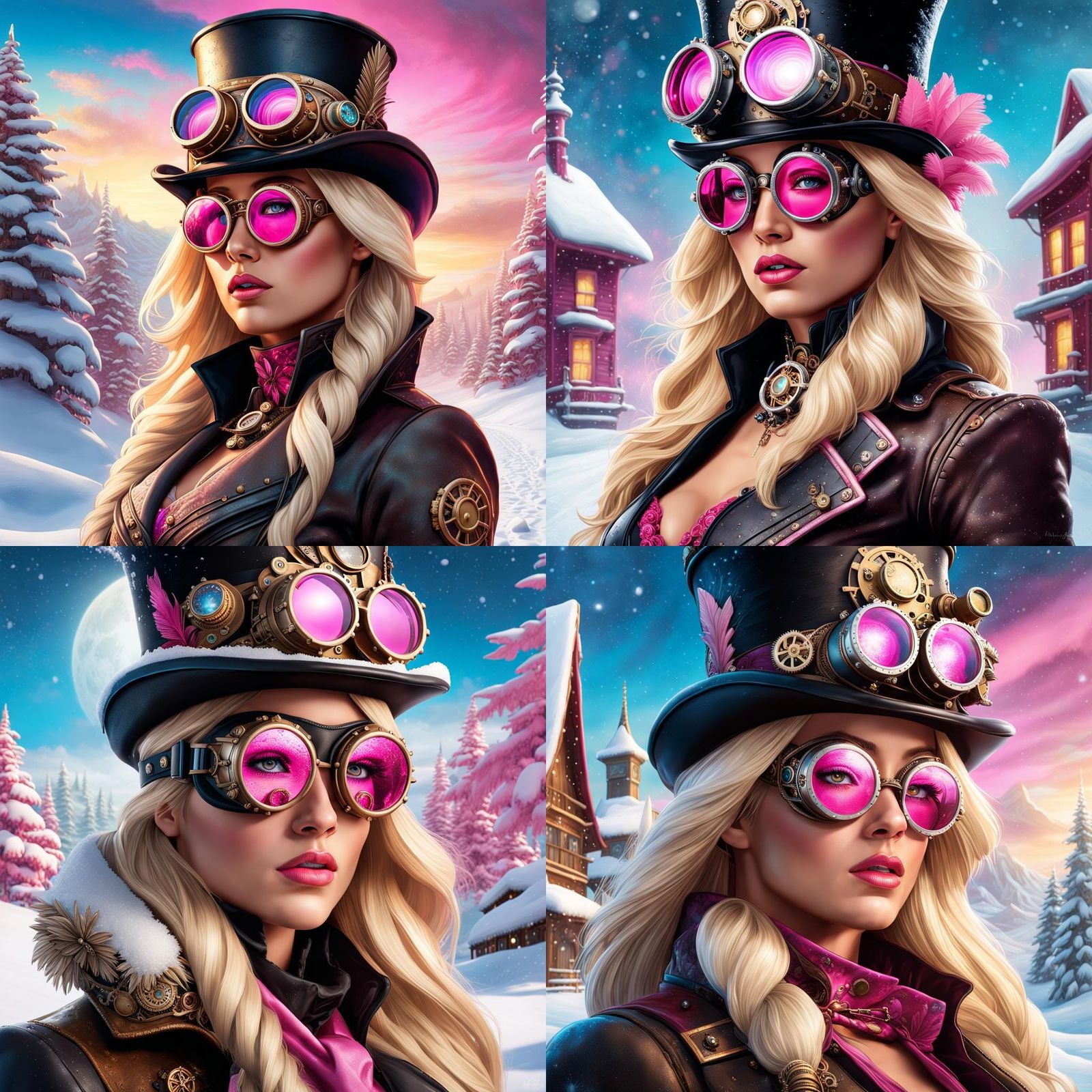 Steampunk Hawaiian Woman in Winter Snow Scene