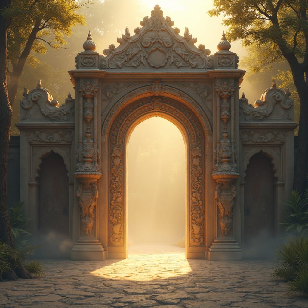 Majestic Gate in Golden Light: Digital Art