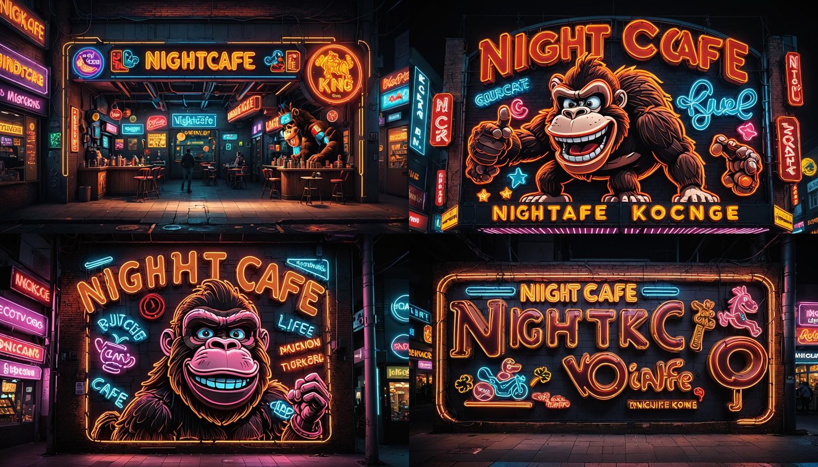 Neon Sign 'NightCafe'  with Donkey Kong included