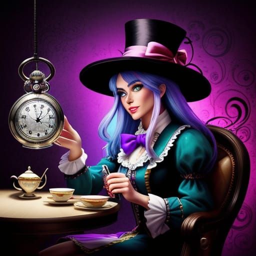Vibrant Wonderland Tea Party Hypnosis in Whimsical Cartoon S...