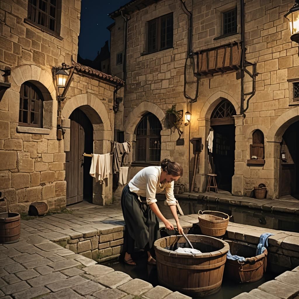 Medieval Laundry: A Young Woman at the Water Well
