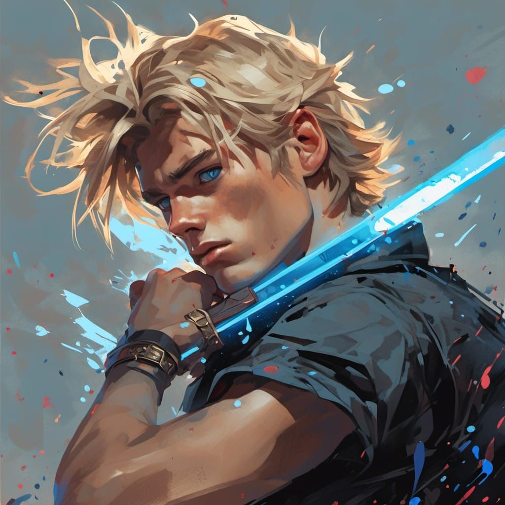 Boy with Sword Portrait in Hyperdetailed Digital Art