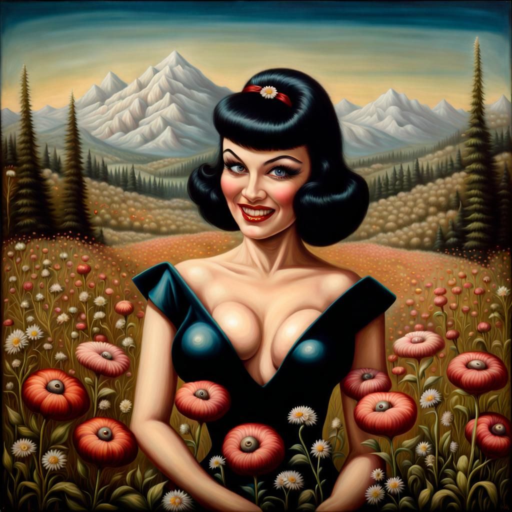 Surreal Woman in Decaying Meadow, Oil Painting