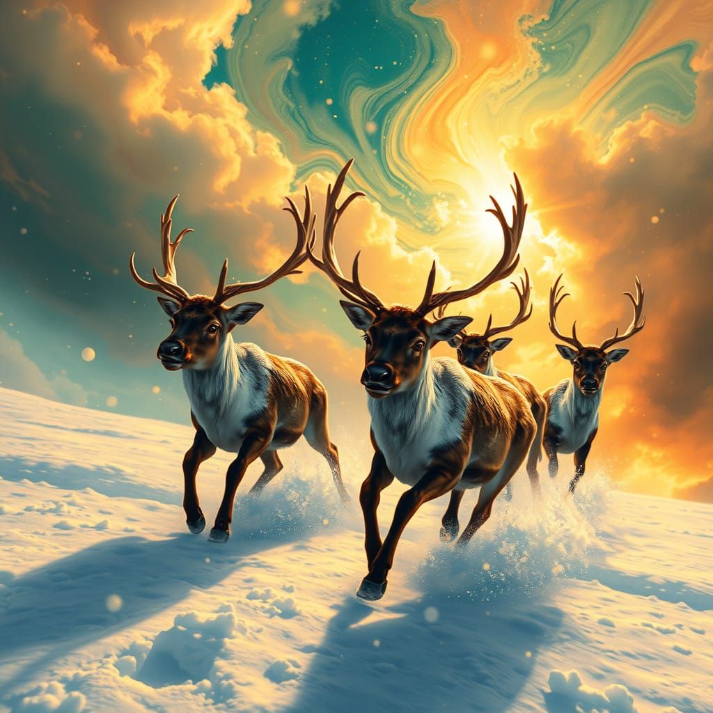 Ethereal Reindeer in Whirling Snowscape
