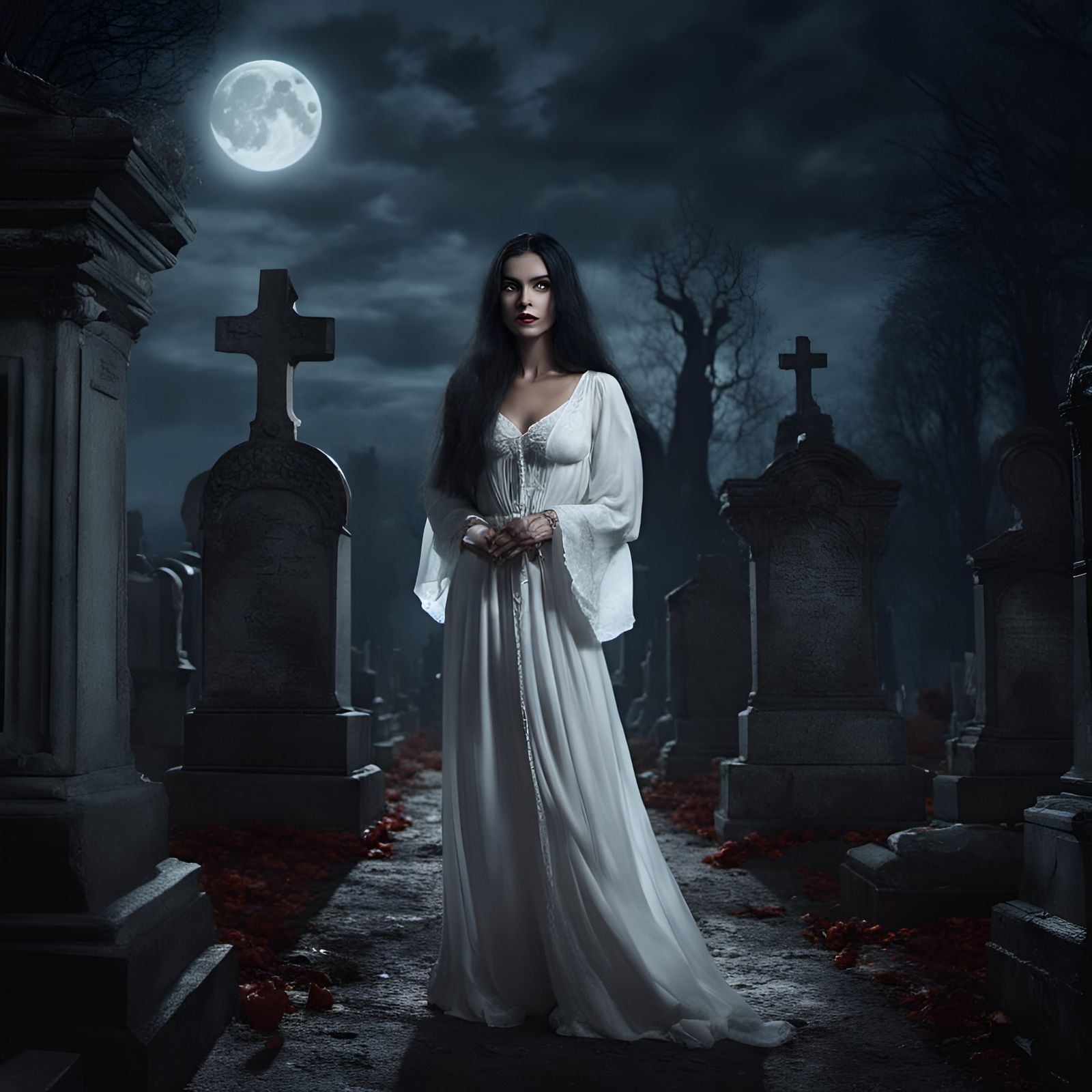 Cemetery Romance: Woman in White by Moonlight