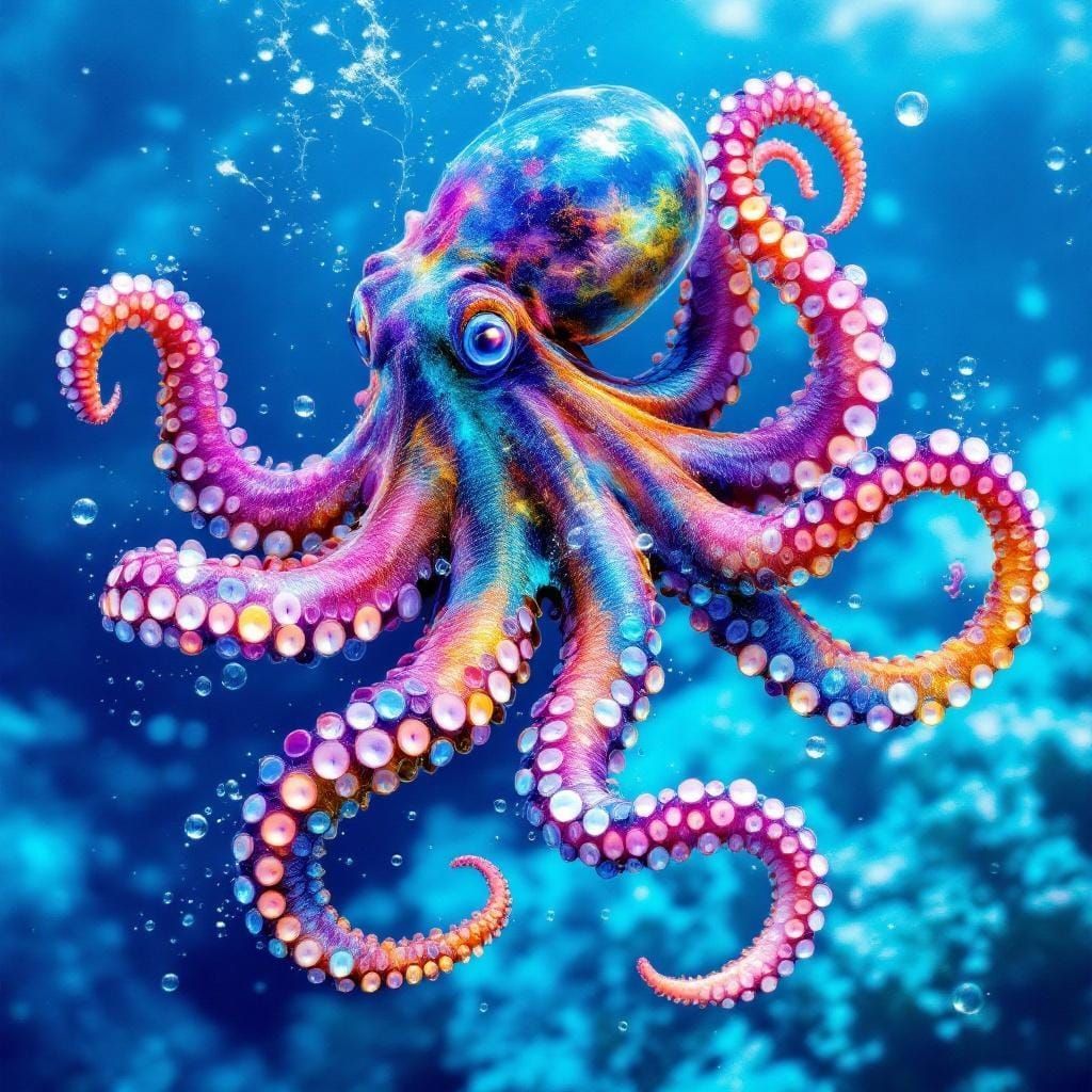 Vibrant Double Exposure Octopus Underwater Seascapes