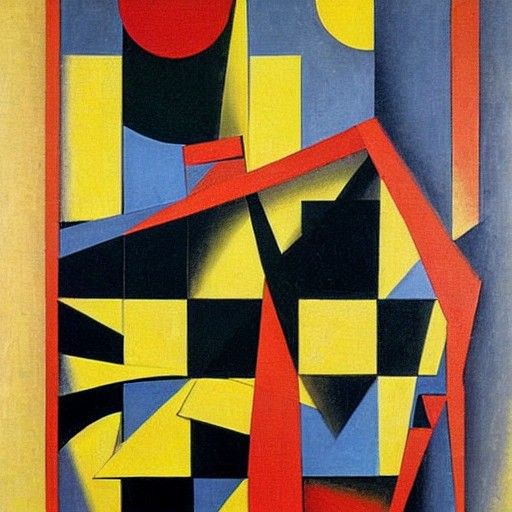 Abstract Cubist School Scene in Euclidean Style