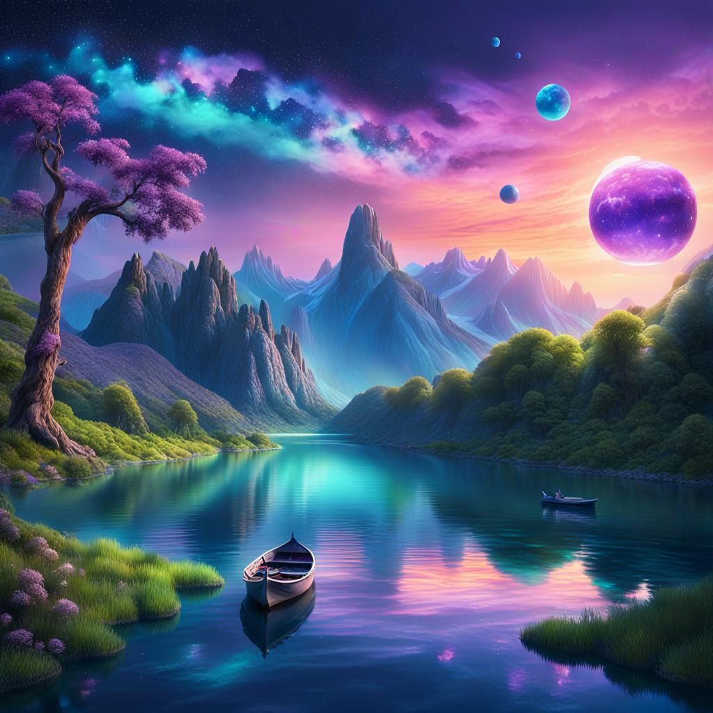 Enchanting Fantasy Landscape with Bioluminescent River