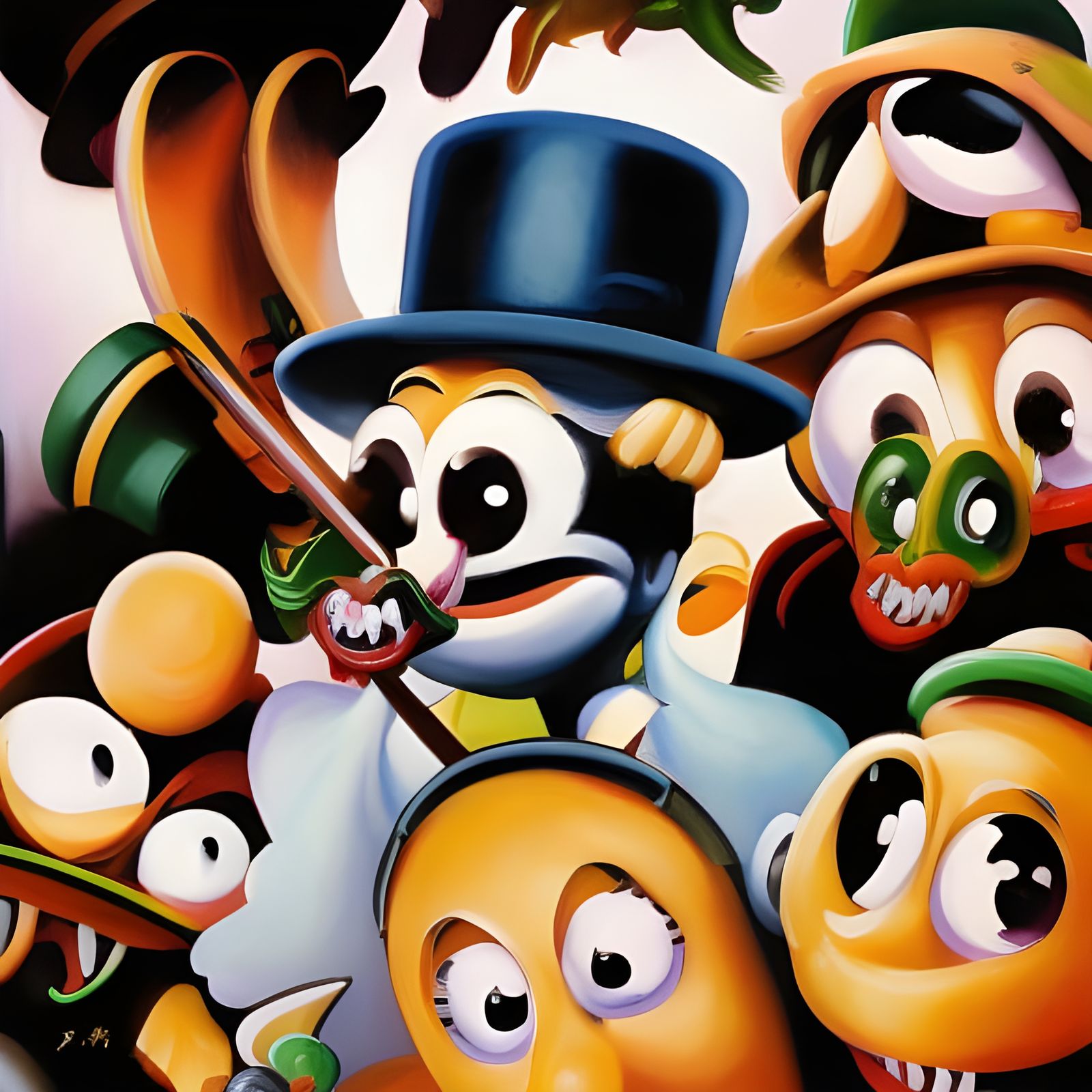 Cartoon Characters with Hats and Many Teeth