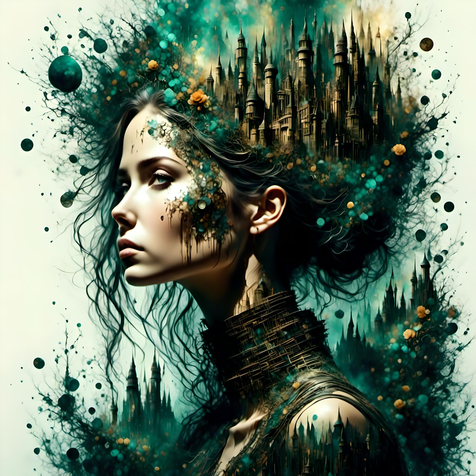 Thoughtful Woman Portrait in Watercolor Style