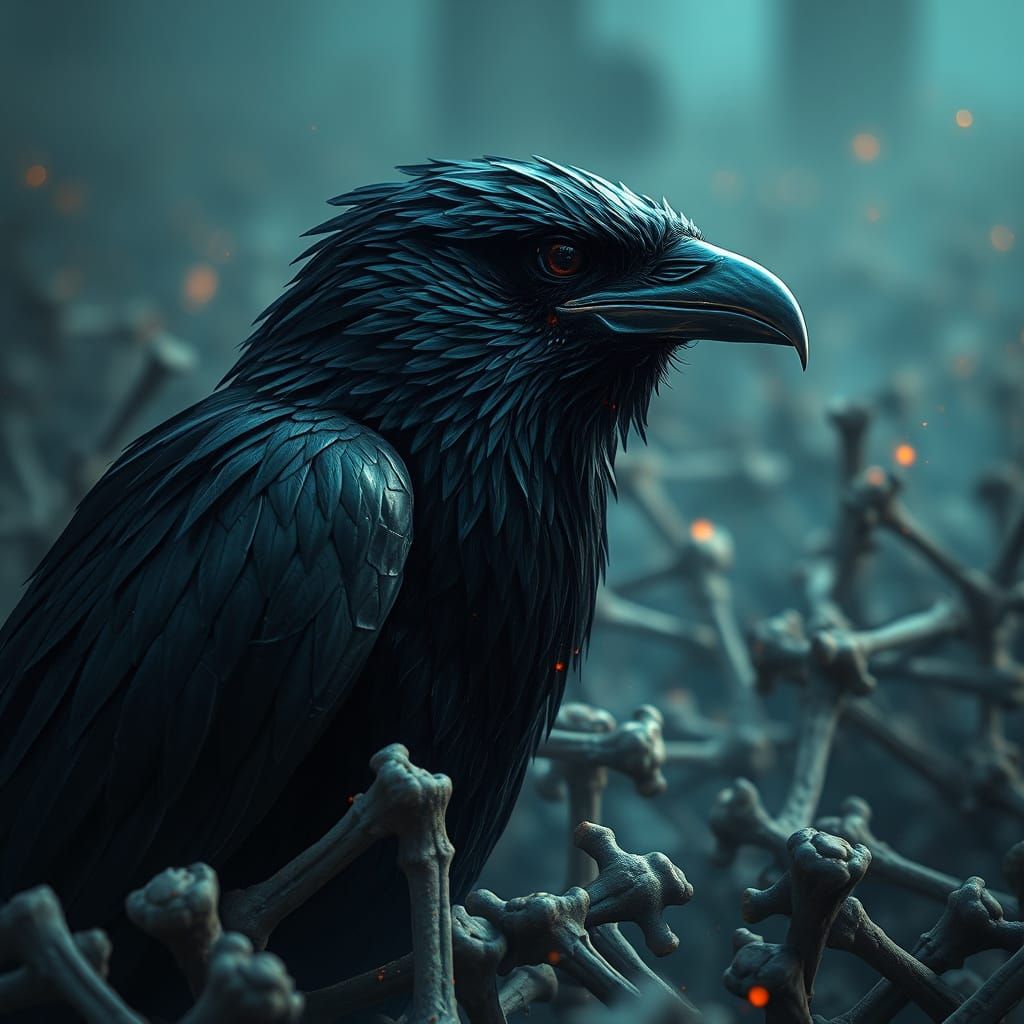 Majestic Raven in a Graveyard Landscape