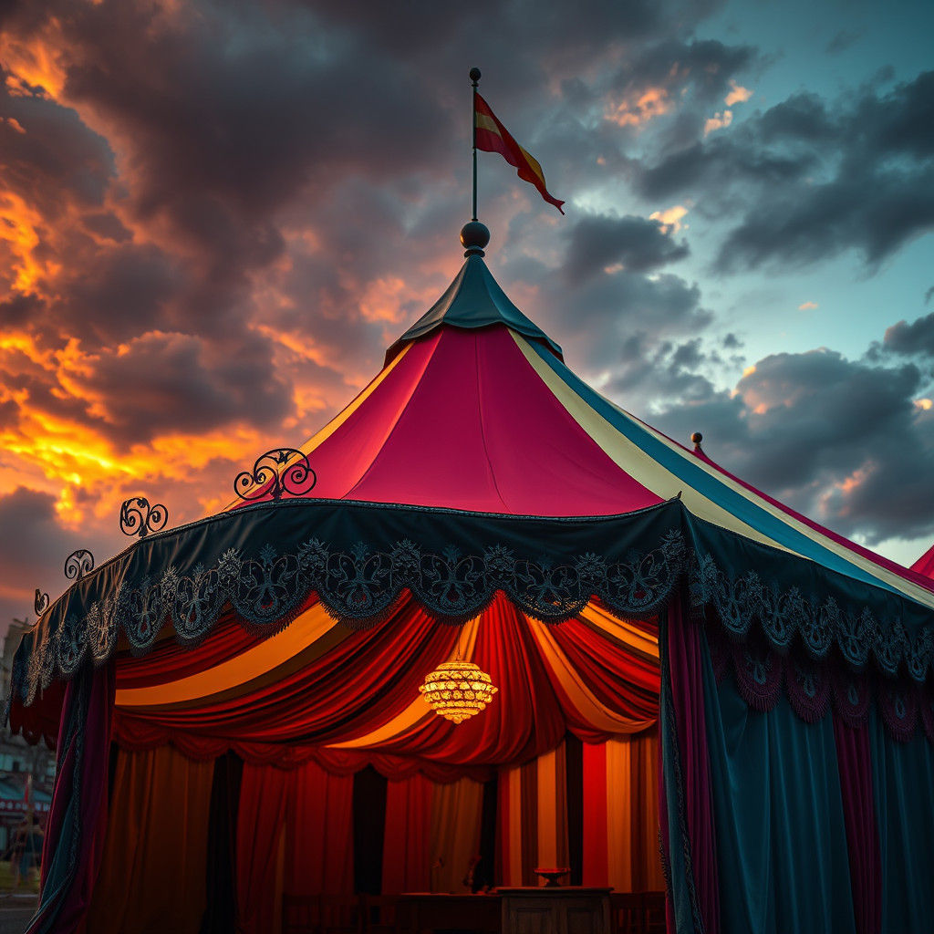 Vibrant Marquee Tent Under Stormy Sky