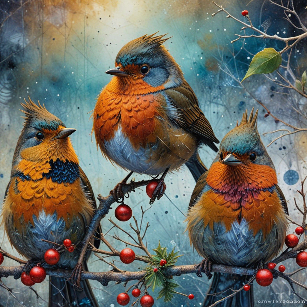 Magical Bird Scene in a Vibrant Christmas Landscape