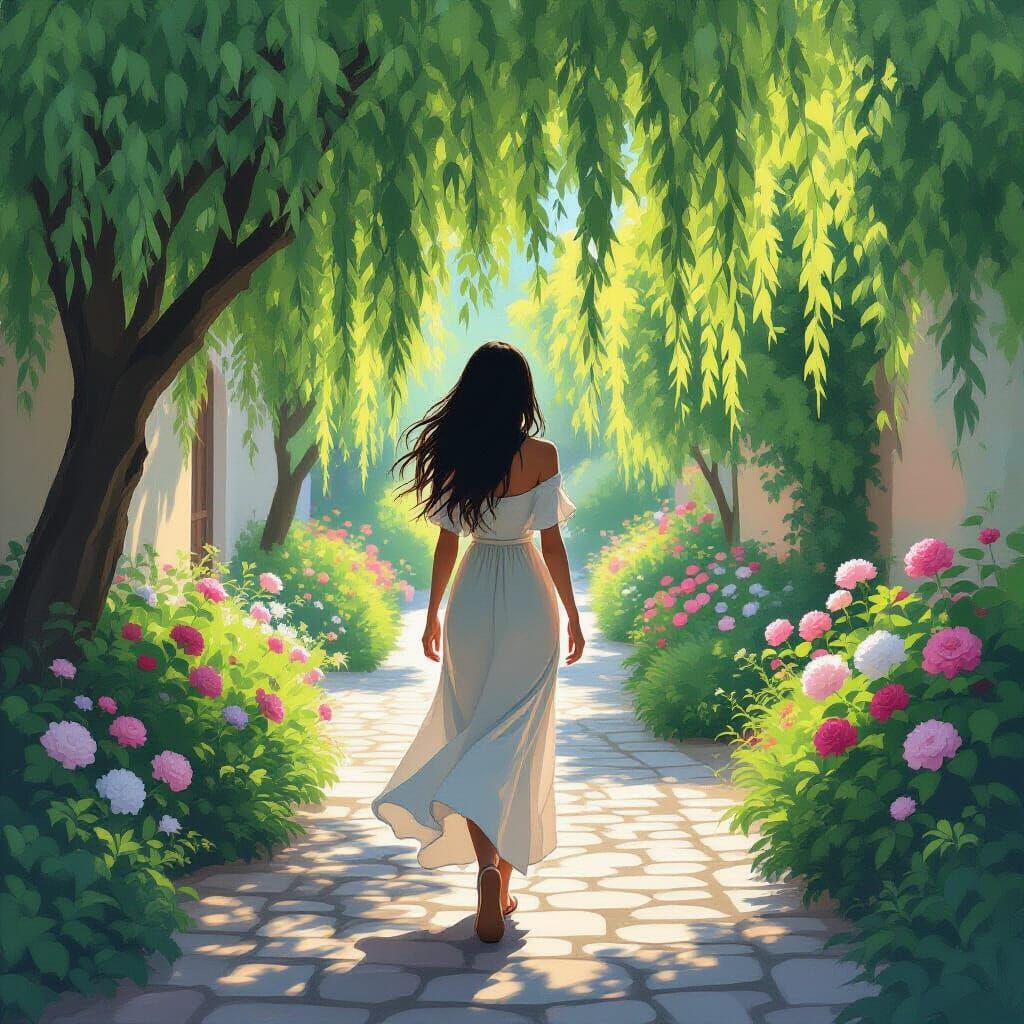 Serene Garden Walk: Concept Art Illustration