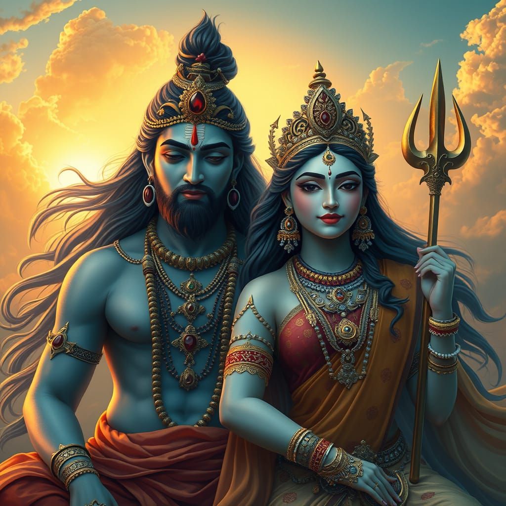 Divine Indian Couple: Shiva and Parvati in Digital Art