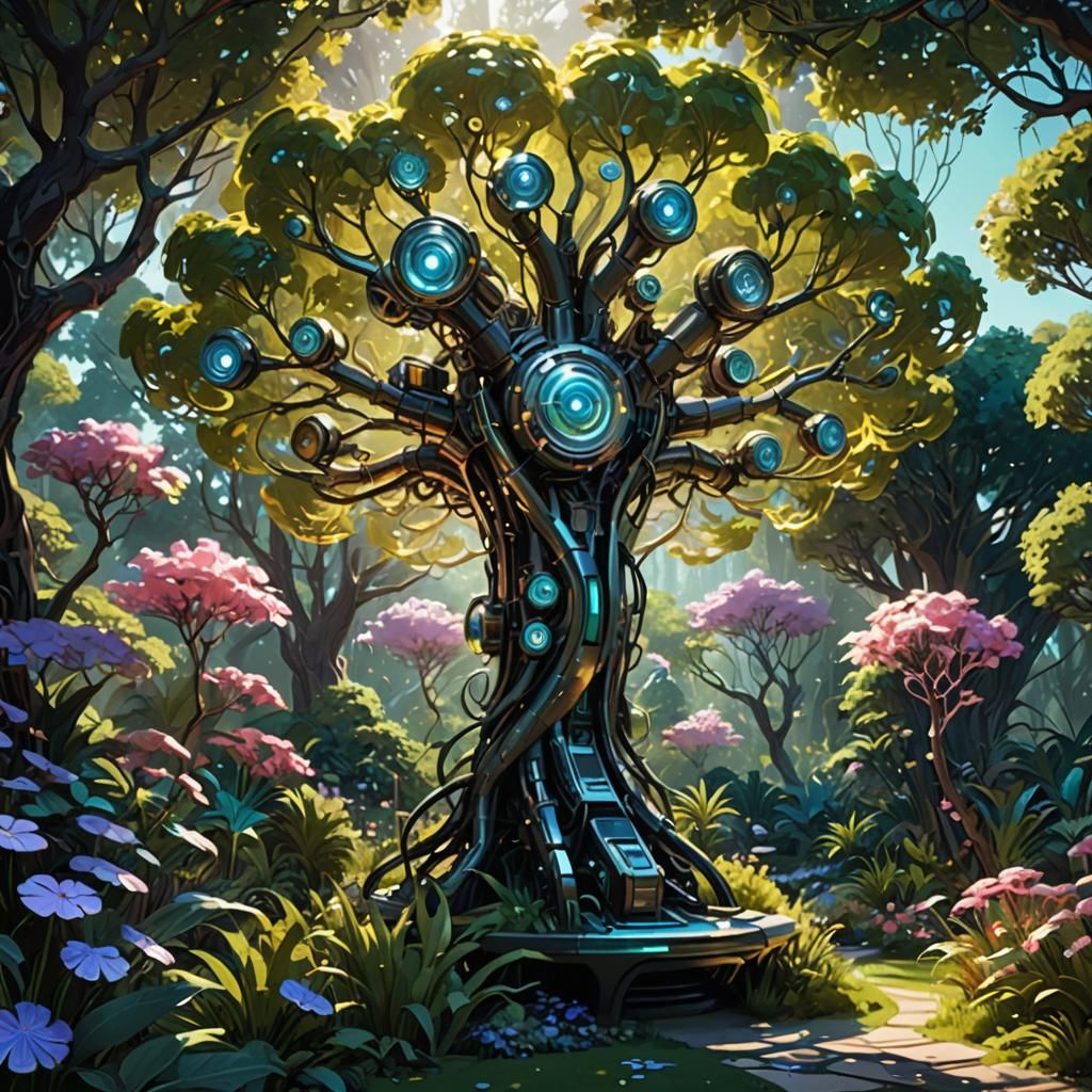 Sentient Machine Tree in Cosmic Garden Concept Art