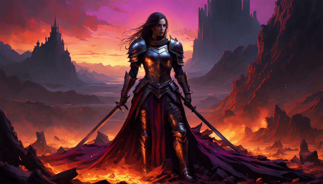 Ethereal Dark Fantasy Warrior in Crimson Glory