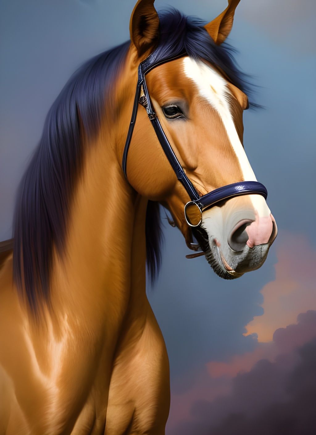 Psychedelic Portrait of a Clydesdale Stallion at Night