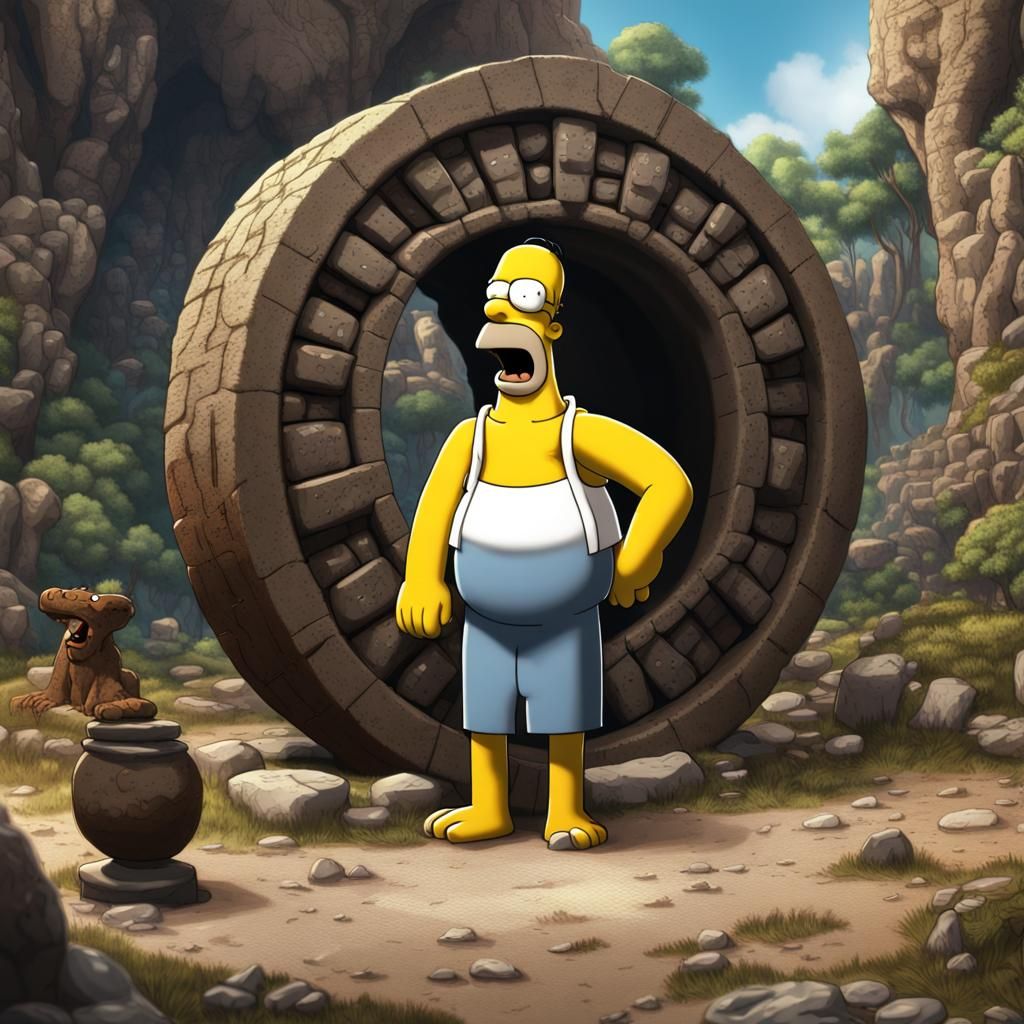 Homer Simpson Debates Caveman About Stone Wheel