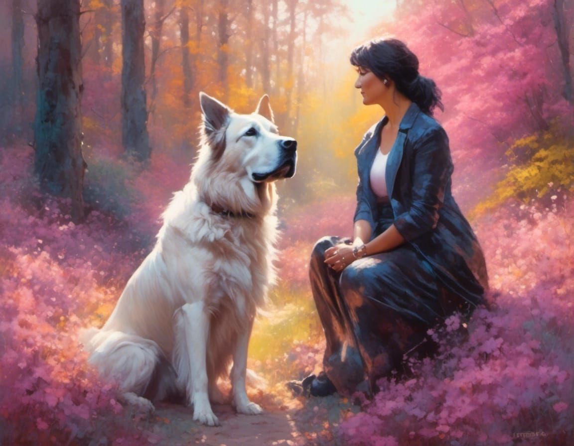 Woman and Dog in Pastel Painting Style