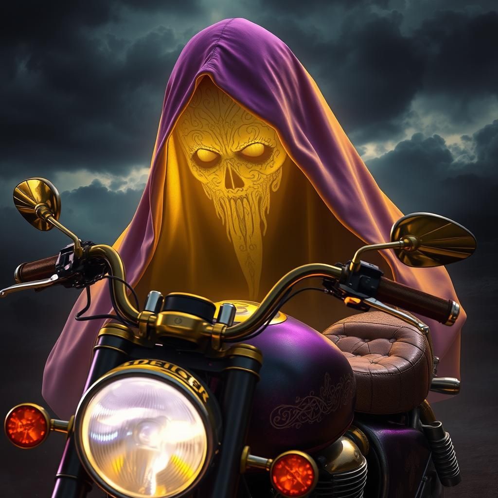 Ghostly Face on Motorcycle in Dark Fantasy Style