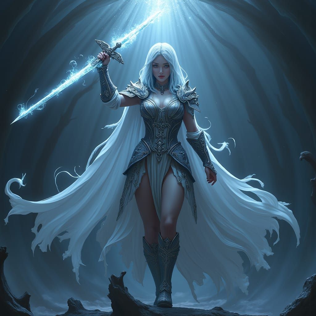 Fae Warrior Battling Darkness in Fantasy Matte Painting