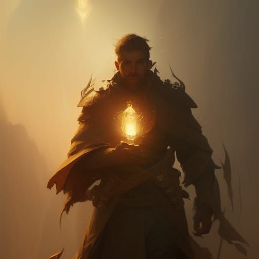 Male Mage Portrait with Light Skill, Hyperdetailed Concept A...