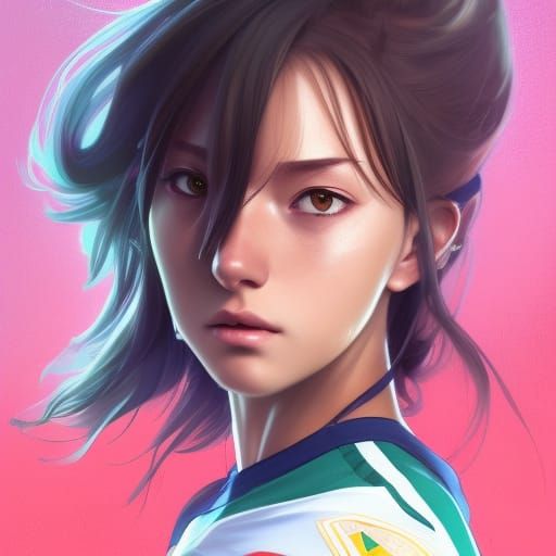 Anime Girl Soccer Portrait in Detailed Digital Art