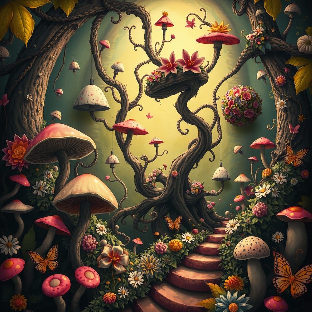 Whimsical Wonderland Scene in Vibrant, Dreamlike Style