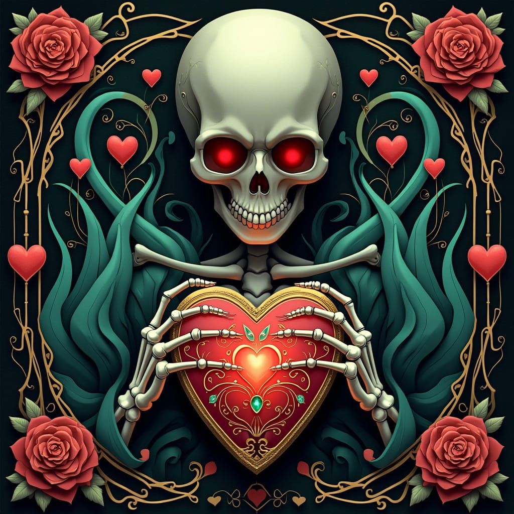 Ethereal Skeleton Valentine Art Deco Masterpiece