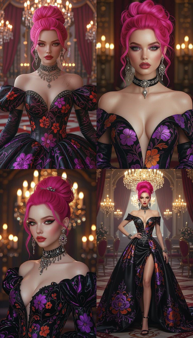 Enchanting Woman in Metallic Gown: Hyperrealism Portrait