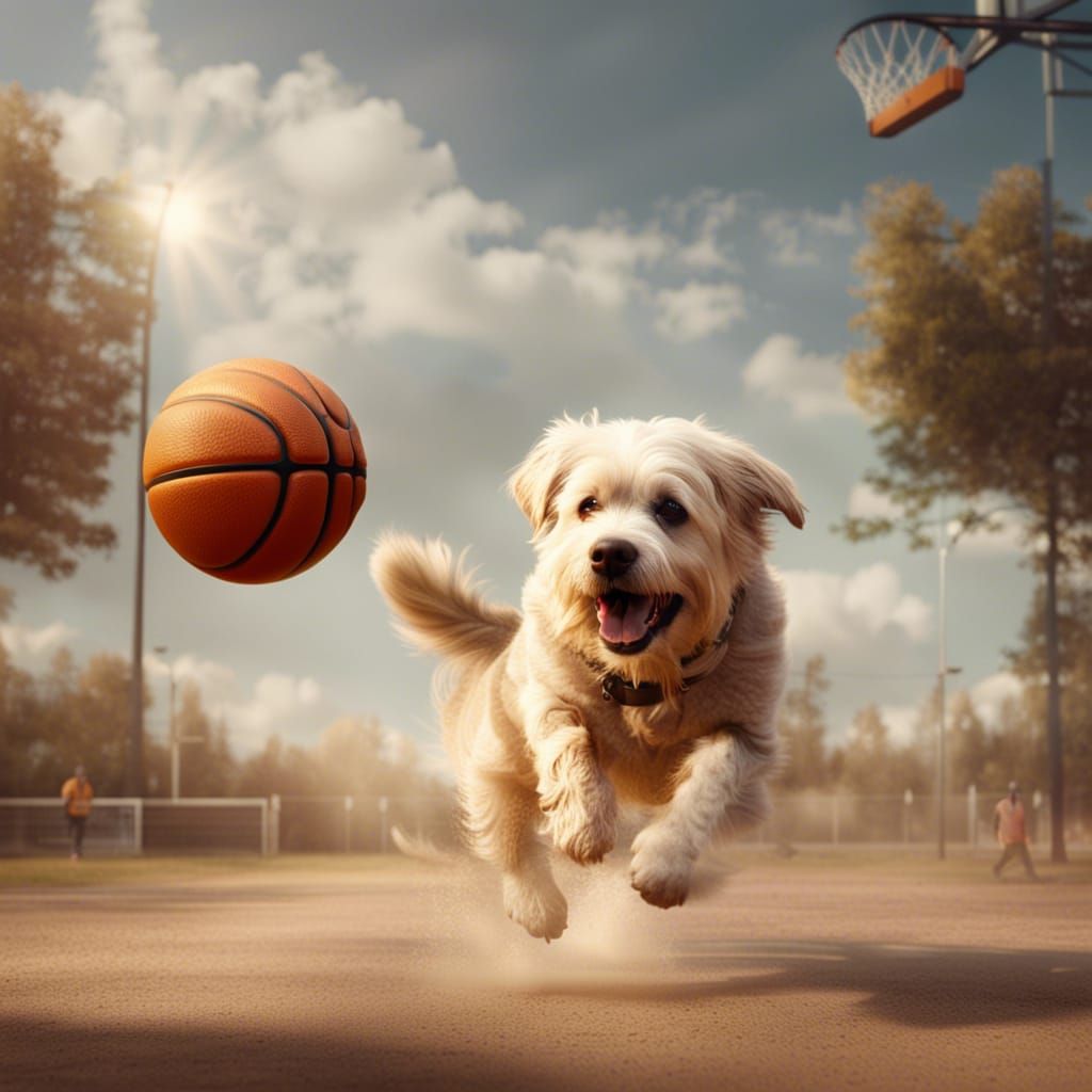 Dog Plays Basketball: Detailed Matte Painting
