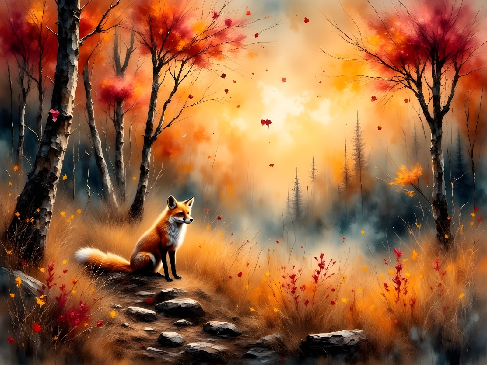 Warm Autumn Landscape in Vibrant Oil Paints