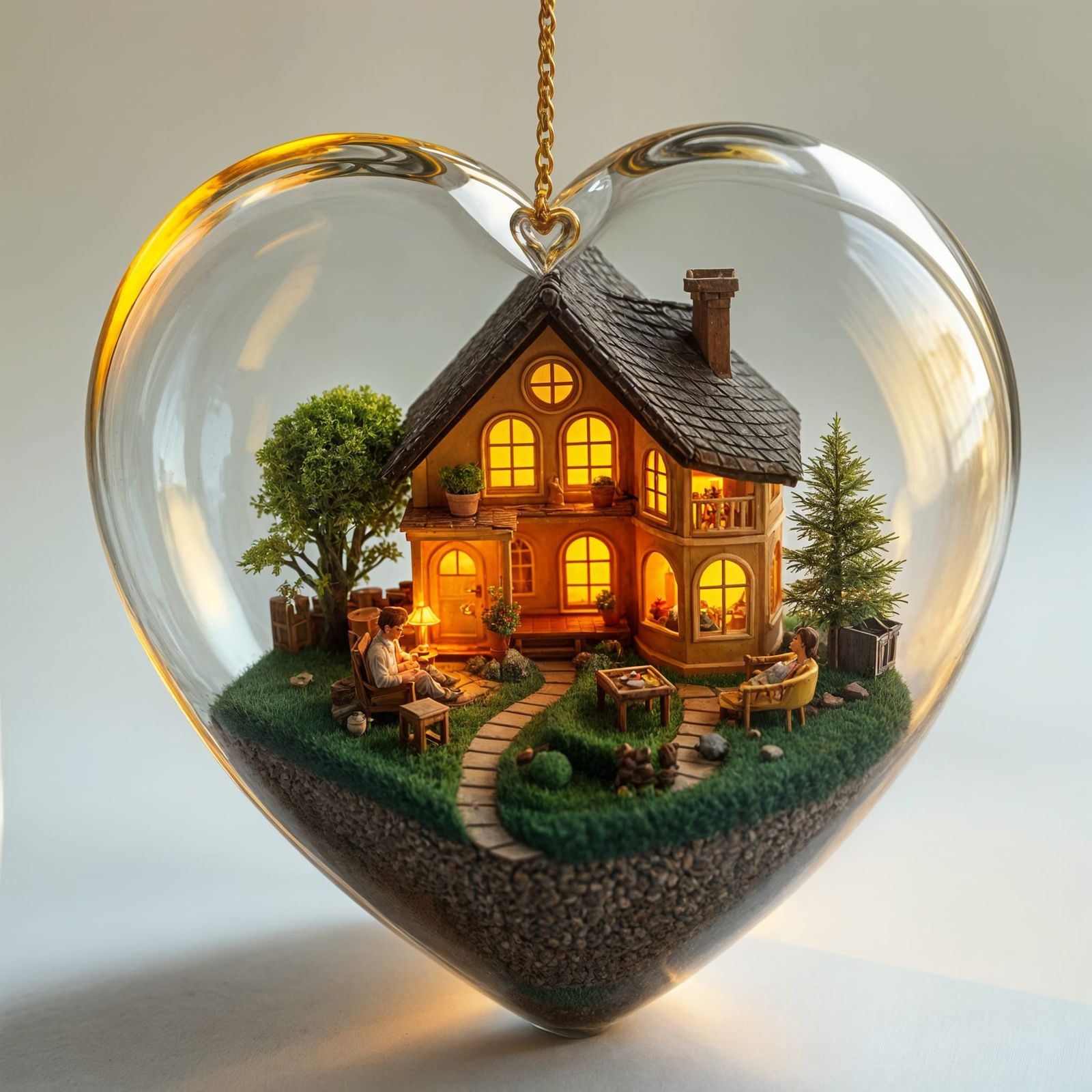 Golden Heart Encasing Miniature Family Home