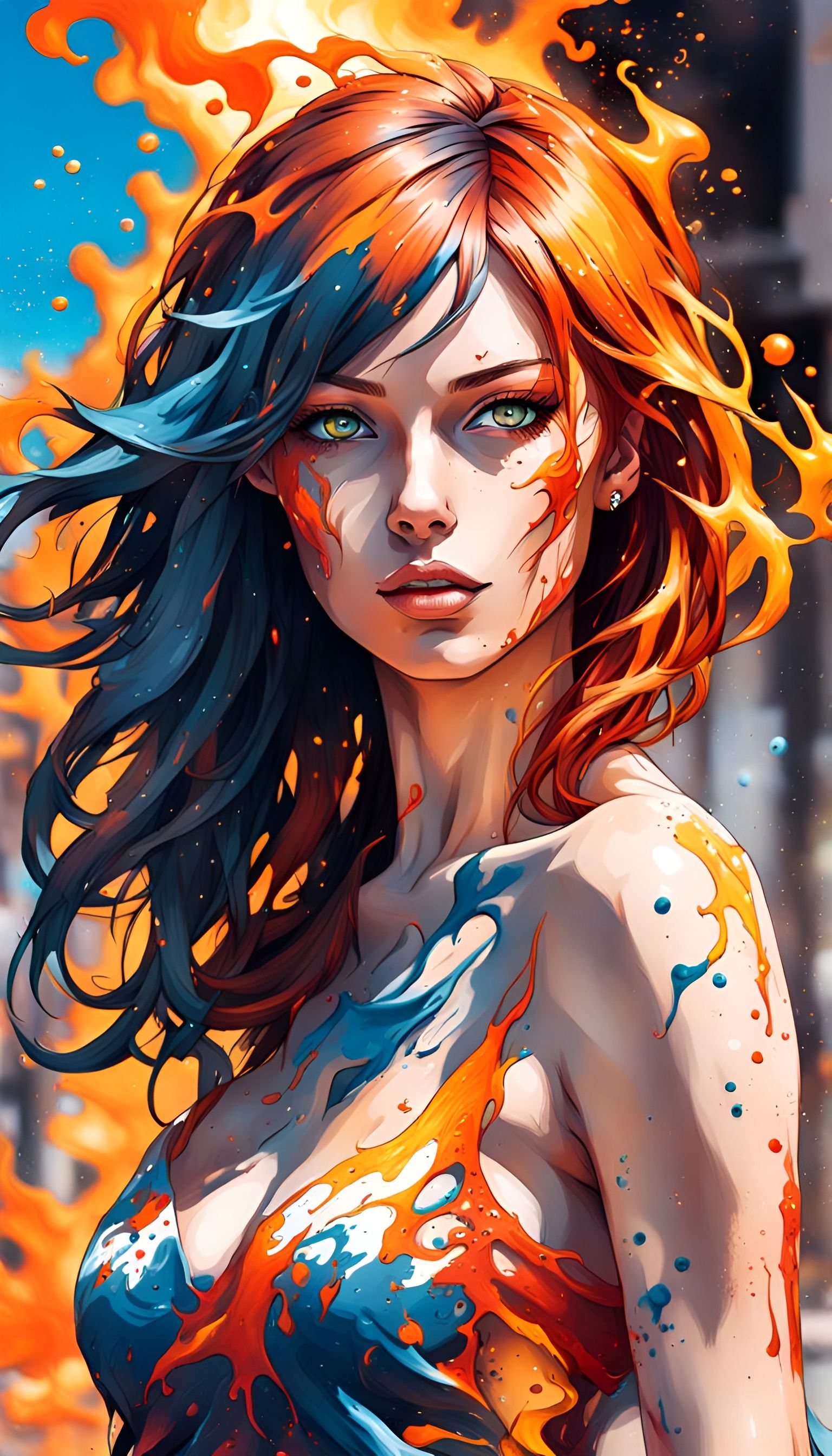 Flaming Haired Woman: Graffiti Art Anime Style