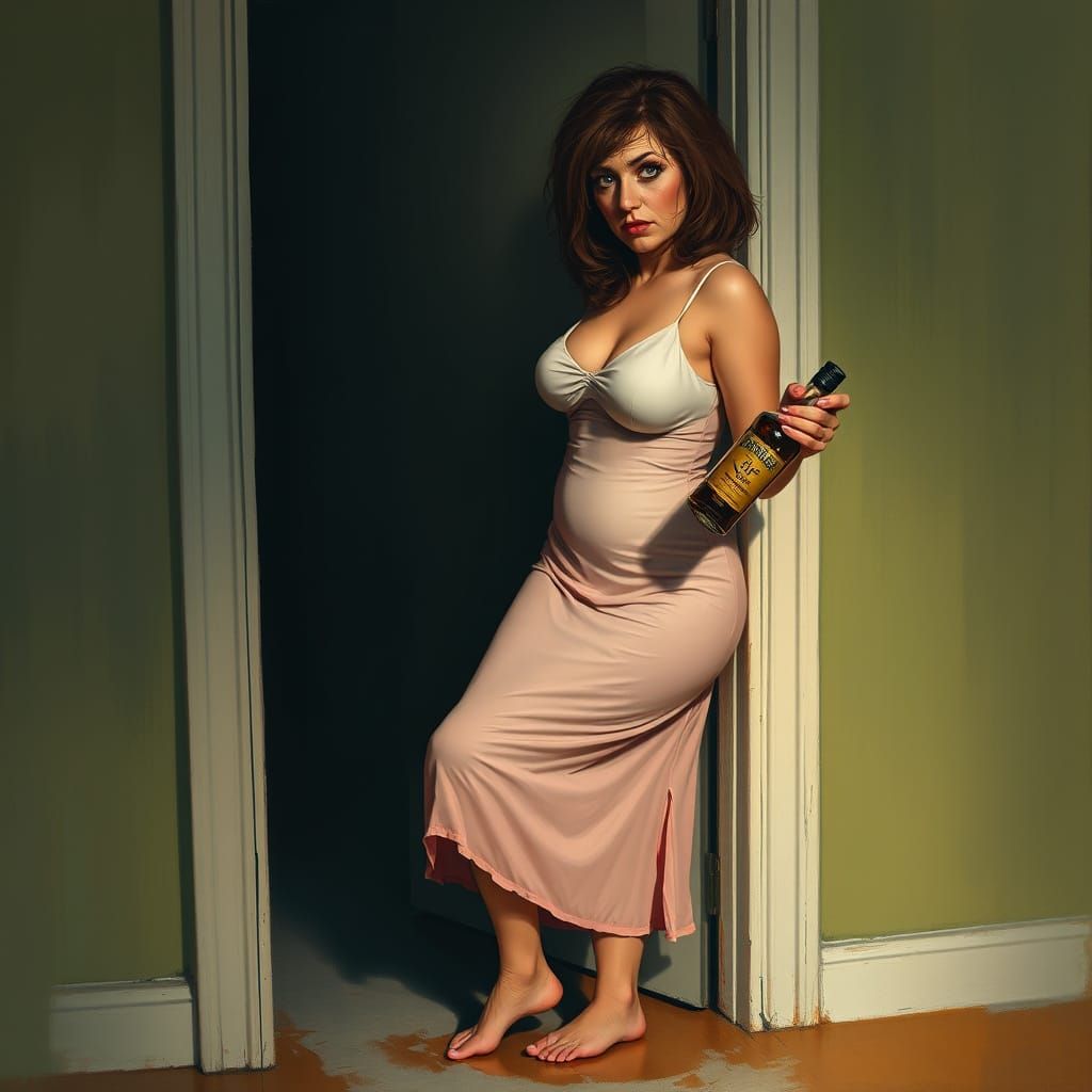 Drunk Woman in Dimly Lit Room