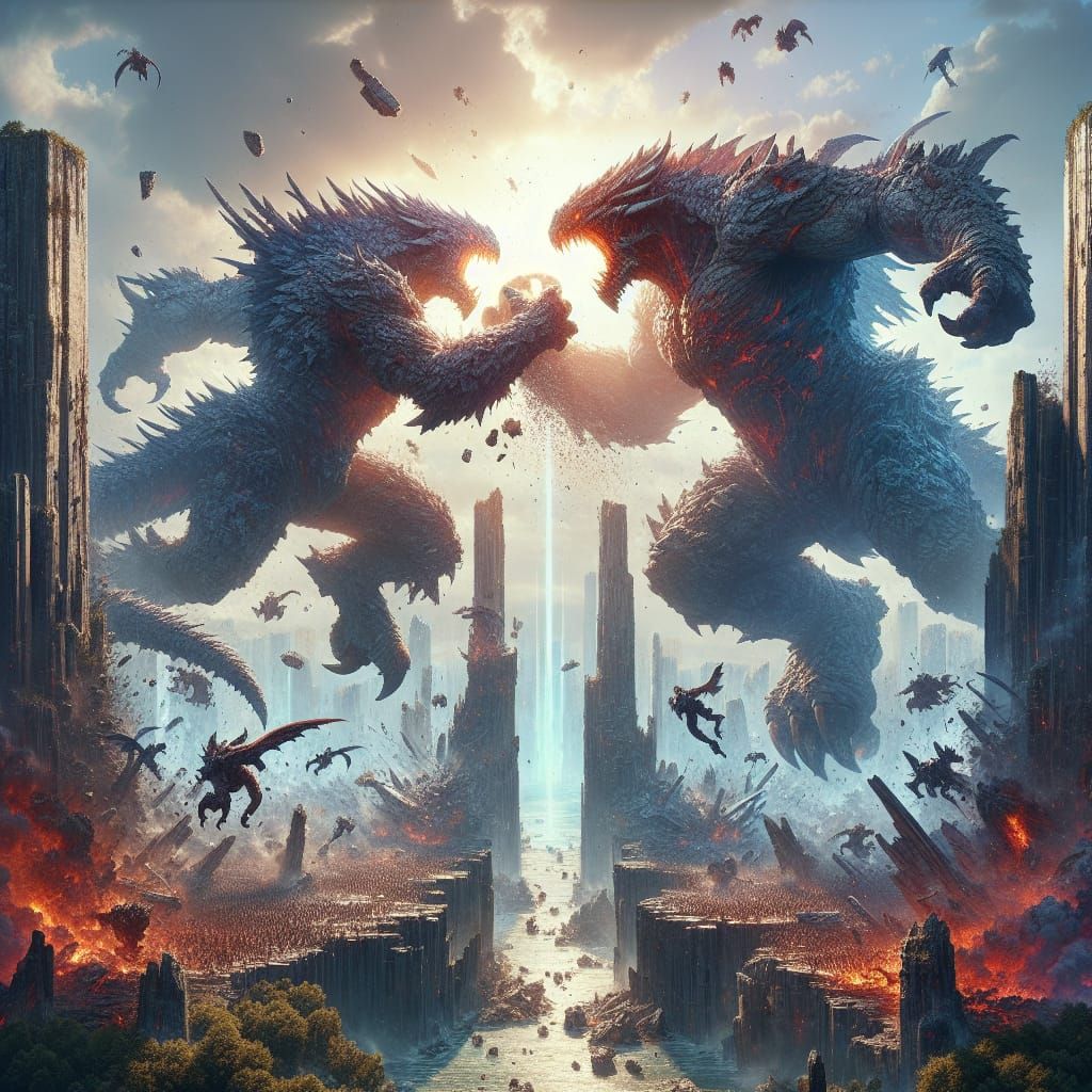 Epic Monster Battle in Fantastical Concept Art Style
