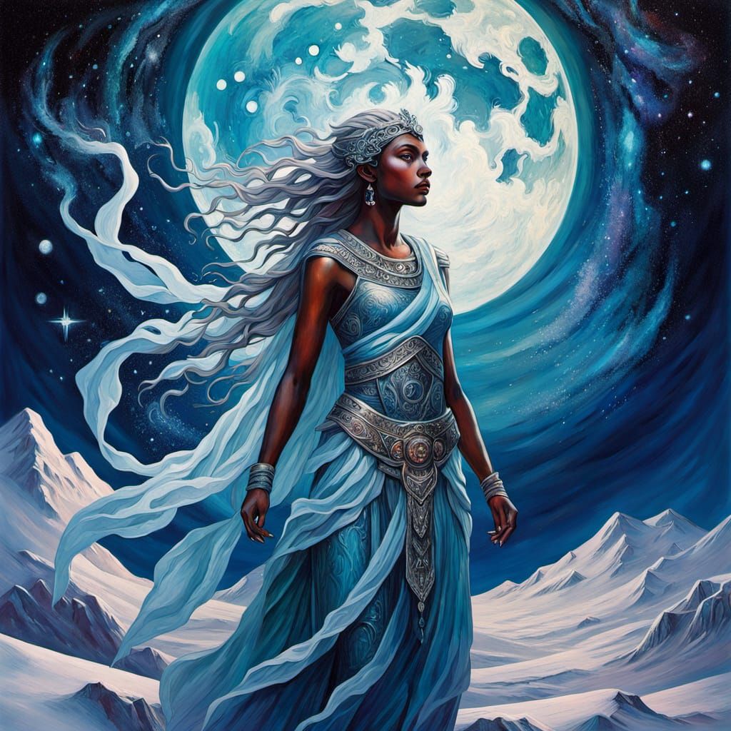Chione, Goddess of Winter, in Vibrant Oil Painting