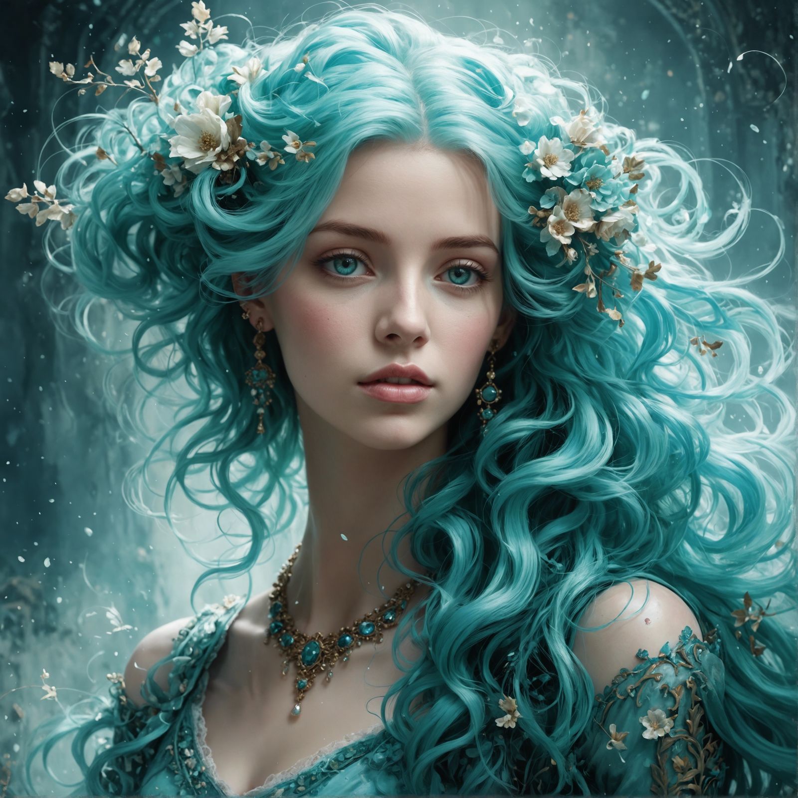 Baroque Aqua Girl with Intricate Details